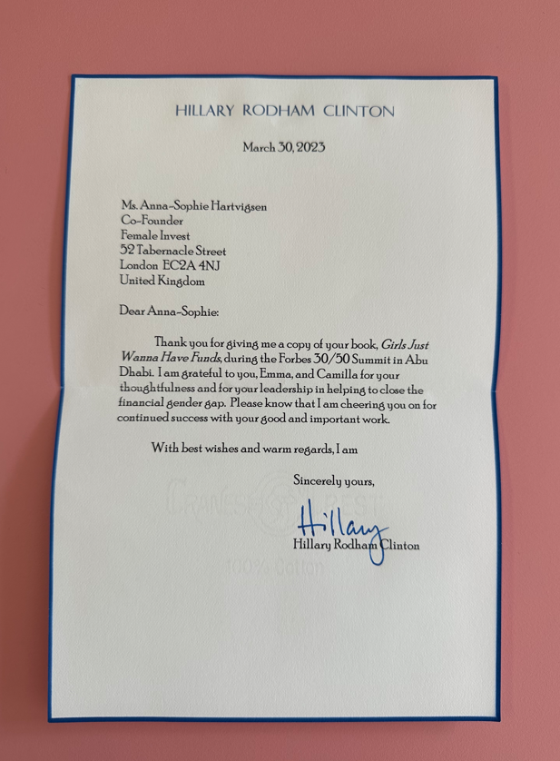 Hilary Clinton letter to Female Invest