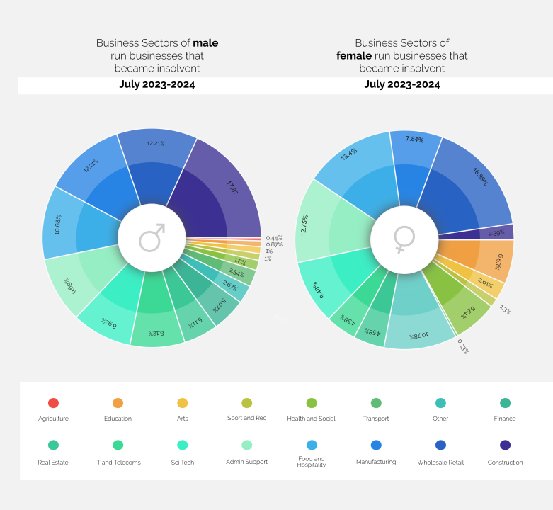 pie charts below which have categorised businesses into the established Standard Industry Classification